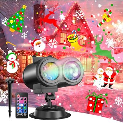 Macchiatto Projecteur Noel Exterieur Interieur, 2-in-1 10 Couleurs Effet 20 Diapositives Projecteur LED Noel Avec Télécommande et Fonction de Minuterie,Adapté pour Décoration de Noël, Pâques, Thanksgiving, Fête Macchiatto Projecteur Noel Exterieur Interieur, 2-in-1 10 Couleurs Effet 20 Diapositives Projecteur LED Noel Avec Télécommande et Fonction de Minuterie,Adapté pour Décoration de Noël, Pâques, Thanksgiving, Fête