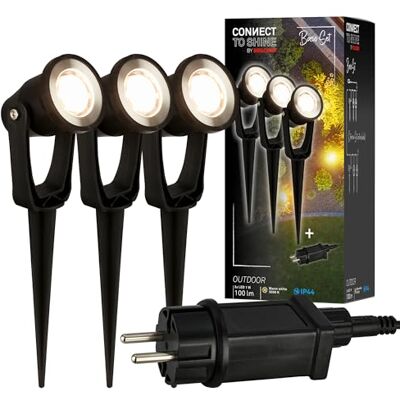 Briloner éclairage de jardin Connect to Shine 12V, lot de 3 spots LED avec piquet, kit de base avec transformateur, IP65, lumière blanc chaud, spot de jardin LED, 22,5x6x5 cm, noir Briloner éclairage de jardin Connect to Shine 12V, lot de 3 spots LED avec piquet, kit de base avec transformateur, IP65, lumière blanc chaud, spot de jardin LED, 22,5x6x5 cm, noir