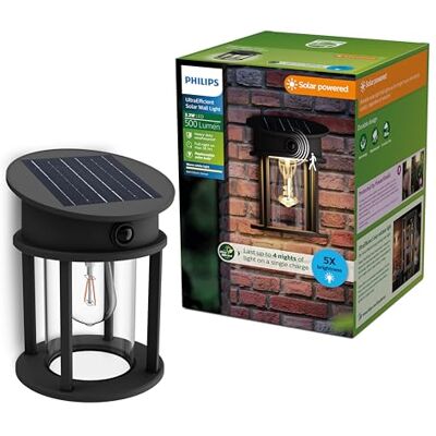 Philips Geri Applique solaire murale UltraEfficient extérieur, Ampoule solaire remplaçable, Détecteur de mouvement, 2700K, Noir Philips Geri Applique solaire murale UltraEfficient extérieur, Ampoule solaire remplaçable, Détecteur de mouvement, 2700K, Noir