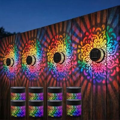 Syzplnwy Lot de 8 appliques murales solaires mandala, 7 couleurs changeantes, lampe de projection décorative extérieure, lampe de clôture en métal étanche pour cour, jardin, terrasse, jardin Syzplnwy Lot de 8 appliques murales solaires mandala, 7 couleurs changeantes, lampe de projection décorative extérieure, lampe de clôture en métal étanche pour cour, jardin, terrasse, jardin