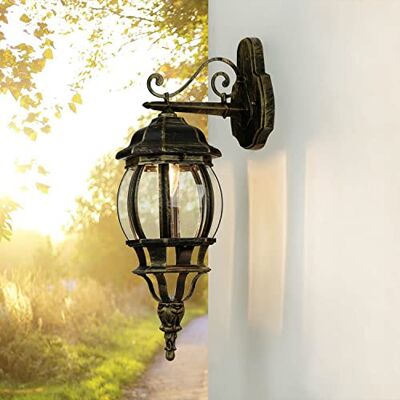 Licht-Erlebnisse Lanterne d'extérieur, applique murale de maison, or antique, hauteur : 54 cm, IP44, E27, lampe de cour extérieure, lampe de terrasse, lampe d'extérieur Licht-Erlebnisse Lanterne d'extérieur, applique murale de maison, or antique, hauteur : 54 cm, IP44, E27, lampe de cour extérieure, lampe de terrasse, lampe d'extérieur