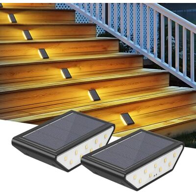 Smiling Shark Lot de 2 lampes solaires pour extérieur, éclairage d'escalier, éclairage extérieur blanc chaud, éclairage des deux côtés, étanche IP65, lampes solaires pour escaliers, jardin, terrasse Smiling Shark Lot de 2 lampes solaires pour extérieur, éclairage d'escalier, éclairage extérieur blanc chaud, éclairage des deux côtés, étanche IP65, lampes solaires pour escaliers, jardin, terrasse