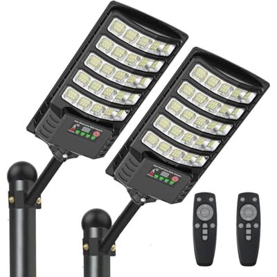 SENDALE Lot de 2 lampadaires solaires d'extérieur 500 W avec détecteur de mouvement, 6500 K, lampes solaires crépusculaire à l'aube IP67 étanche pour jardin, garage SENDALE Lot de 2 lampadaires solaires d'extérieur 500 W avec détecteur de mouvement, 6500 K, lampes solaires crépusculaire à l'aube IP67 étanche pour jardin, garage