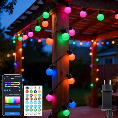 Aigostar Guirlande Guinguette Extérieur RGBIC, 5M, 25 G45 Ampoules LED, Contrôle Segments Couleur, Synchro Musicale, 39 Modes Dynamiques, IP44, Intérieur et Extérieur Aigostar Guirlande Guinguette Extérieur RGBIC, 5M, 25 G45 Ampoules LED, Contrôle Segments Couleur, Synchro Musicale, 39 Modes Dynamiques, IP44, Intérieur et Extérieur