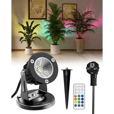 TobeBright RGB LED Spot avec Télécommande, IP65 Spot LED Extérieur et Intérieur, Lampe Projecteur à Couleurs Changeantes pour Plantes avec Base et Piquet, 1,78m Câble avec Fiche, 6W TobeBright RGB LED Spot avec Télécommande, IP65 Spot LED Extérieur et Intérieur, Lampe Projecteur à Couleurs Changeantes pour Plantes avec Base et Piquet, 1,78m Câble avec Fiche, 6W