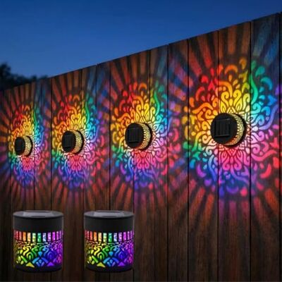 Syzplnwy Lot de 2 appliques murales solaires mandala, 7 couleurs changeantes, lampe de projection décorative extérieure, lampe de clôture en métal étanche pour cour, jardin, terrasse, jardin Syzplnwy Lot de 2 appliques murales solaires mandala, 7 couleurs changeantes, lampe de projection décorative extérieure, lampe de clôture en métal étanche pour cour, jardin, terrasse, jardin