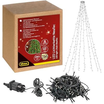 Idena 31108 NewTec LED Guirlande lumineuse pour l'extérieur et l'intérieur avec 280 LED en blanc chaud, avec 8 branches, 8 réglages d'éclairage, bloc d'alimentation et minuterie 8 heures Idena 31108 NewTec LED Guirlande lumineuse pour l'extérieur et l'intérieur avec 280 LED en blanc chaud, avec 8 branches, 8 réglages d'éclairage, bloc d'alimentation et minuterie 8 heures