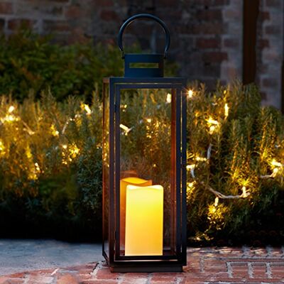 Lights4fun Grande Lanterne Noire en Métal avec Bougie LED pour Jardin à Piles, 65cm Lights4fun Grande Lanterne Noire en Métal avec Bougie LED pour Jardin à Piles, 65cm