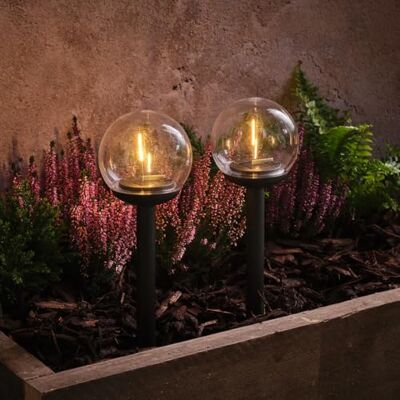 Lights4fun Lot de 2 boules solaires de jardin Avec LED blanc chaud Énergie solaire Décoration d'été et printemps pour extérieur, jardin, terrasse, balcon Noir Hauteur 27 cm Lights4fun Lot de 2 boules solaires de jardin Avec LED blanc chaud Énergie solaire Décoration d'été et printemps pour extérieur, jardin, terrasse, balcon Noir Hauteur 27 cm