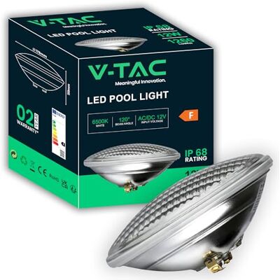 V-TAC Lampe LED pour Piscine 12W – PAR56 – Lampe en Verre Antichoc pour l'Éclairage de Piscines et Fontaines – 1260 Lumen – Lumière Subaquatique – Économie d'Énergie – IP68 – Blanc Froid V-TAC Lampe LED pour Piscine 12W – PAR56 – Lampe en Verre Antichoc pour l'Éclairage de Piscines et Fontaines – 1260 Lumen – Lumière Subaquatique – Économie d'Énergie – IP68 – Blanc Froid