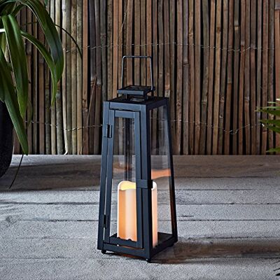 Lights4fun Lanterne Solaire Noire en Métal avec Bougie LED pour Jardin 30cm par Lights4fun Lanterne Solaire Noire en Métal avec Bougie LED pour Jardin 30cm par