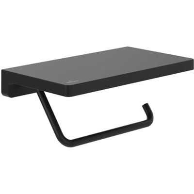 Villeroy & Boch Elements Striking Porte-papier toilette avec étagère, pour montage mural, en laiton, carré, noir mat Villeroy & Boch Elements Striking Porte-papier toilette avec étagère, pour montage mural, en laiton, carré, noir mat
