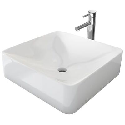 EMKE Lavabo à poser, 40 x 40 x 12 cm, petit lavabo pour toilettes, salle de bain, en céramique, rectangulaire, blanc EMKE Lavabo à poser, 40 x 40 x 12 cm, petit lavabo pour toilettes, salle de bain, en céramique, rectangulaire, blanc