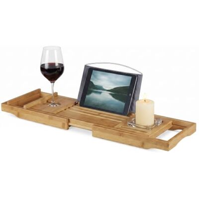 Relaxdays Plateau de baignoire extensible en bambou avec serre-livre et support en verre, 19 x 107,5 x 23 cm, naturel Relaxdays Plateau de baignoire extensible en bambou avec serre-livre et support en verre, 19 x 107,5 x 23 cm, naturel