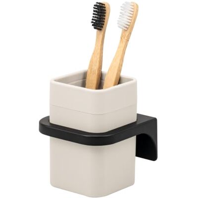 bremermann Savona Gobelet à dents avec surface douce au toucher, porte-gobelet carré avec support mural à coller ou à percer, porte-brosse à dents en plastique (beige) bremermann Savona Gobelet à dents avec surface douce au toucher, porte-gobelet carré avec support mural à coller ou à percer, porte-brosse à dents en plastique (beige)