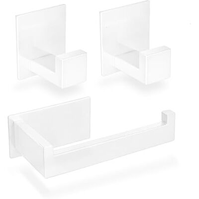 ECENCE Porte Papier Toilette et 2 Crochets adhésif Blanc Sans Perçage Accessoires de salle de bain en Acier Inoxydable 304 ECENCE Porte Papier Toilette et 2 Crochets adhésif Blanc Sans Perçage Accessoires de salle de bain en Acier Inoxydable 304