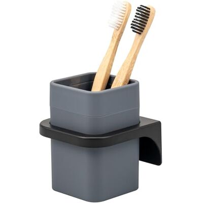 bremermann Savona Gobelet pour brosse à dents avec surface douce au toucher, porte-gobelet carré avec support mural à coller ou percer, porte-brosse à dents en plastique (gris) bremermann Savona Gobelet pour brosse à dents avec surface douce au toucher, porte-gobelet carré avec support mural à coller ou percer, porte-brosse à dents en plastique (gris)