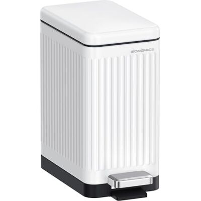 SONGMICS LTB562W01 Poubelle de salle de bain, 10 litres, avec couvercle, à pédale, petite, étroite pour petits espaces, acier, fermeture en douceur, blanc nuage SONGMICS LTB562W01 Poubelle de salle de bain, 10 litres, avec couvercle, à pédale, petite, étroite pour petits espaces, acier, fermeture en douceur, blanc nuage