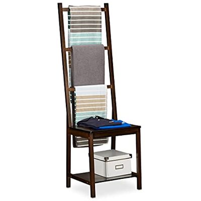 Relaxdays Porte-serviettes, porte-vêtements, porte-serviettes, voiturier, chaise de salle de bain, bambou, H x l x P : env. 133 x 40 x 42 cm, marron foncé Relaxdays Porte-serviettes, porte-vêtements, porte-serviettes, voiturier, chaise de salle de bain, bambou, H x l x P : env. 133 x 40 x 42 cm, marron foncé