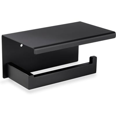 ECENCE Porte Papier Toilette sans Perçage avec Tablette Noir Support WC en Acier Inoxydable 304 Design Moderne montage par adhésif ou vis ECENCE Porte Papier Toilette sans Perçage avec Tablette Noir Support WC en Acier Inoxydable 304 Design Moderne montage par adhésif ou vis