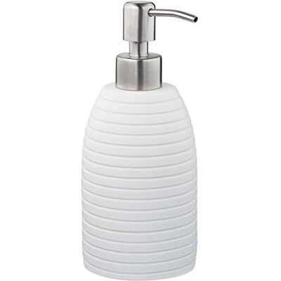Relaxdays Porte-savon liquide, 300 ml, rechargeable, salle de bain, cuisine, distributeur shampoing, pompe inox, blanc Relaxdays Porte-savon liquide, 300 ml, rechargeable, salle de bain, cuisine, distributeur shampoing, pompe inox, blanc
