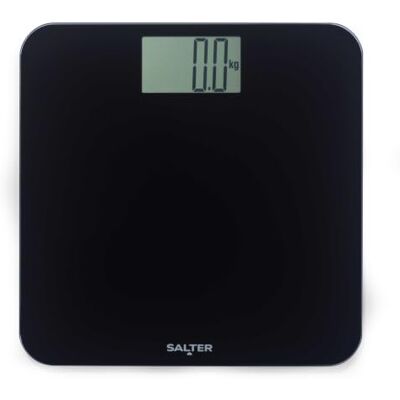 Salter Pèse-personne numérique 180 kg avec écran LCD Graduation 0,1 kg, plateau en verre 6 mm, surface 31 x 31 cm, finition noire, affichage numérique, usage salle de bain Salter Pèse-personne numérique 180 kg avec écran LCD Graduation 0,1 kg, plateau en verre 6 mm, surface 31 x 31 cm, finition noire, affichage numérique, usage salle de bain