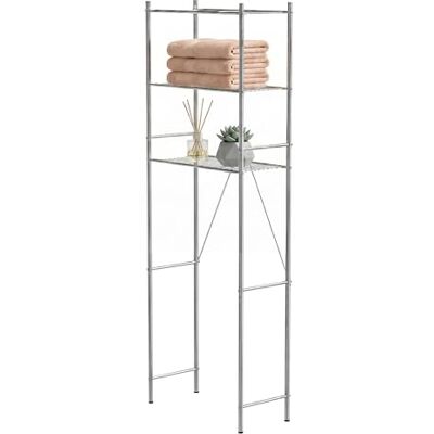 Amig Étagère de salle de bain au-dessus des toilettes Mod. BRISA 3 niveaux Fabriquée en acier Couleur argentée Avec pieds réglables 60,7 x 28 x 172 cm Amig Étagère de salle de bain au-dessus des toilettes Mod. BRISA 3 niveaux Fabriquée en acier Couleur argentée Avec pieds réglables 60,7 x 28 x 172 cm