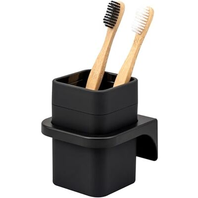 bremermann Savona Gobelet pour brosse à dents avec surface douce au toucher, porte-gobelet carré avec support mural à coller ou percer, porte-brosse à dents en plastique (noir) bremermann Savona Gobelet pour brosse à dents avec surface douce au toucher, porte-gobelet carré avec support mural à coller ou percer, porte-brosse à dents en plastique (noir)