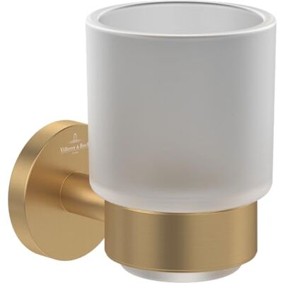 Villeroy & Boch Elements Tender Support pour verre, porte-brosse à dents pour montage mural, gobelet à brosse à dents en verre satiné avec support en zinc, rond, doré Villeroy & Boch Elements Tender Support pour verre, porte-brosse à dents pour montage mural, gobelet à brosse à dents en verre satiné avec support en zinc, rond, doré