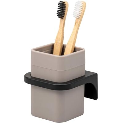 bremermann Savona Gobelet pour brosse à dents avec surface douce au toucher, porte-gobelet carré avec support mural à coller ou percer, porte-brosse à dents en plastique (taupe) bremermann Savona Gobelet pour brosse à dents avec surface douce au toucher, porte-gobelet carré avec support mural à coller ou percer, porte-brosse à dents en plastique (taupe)