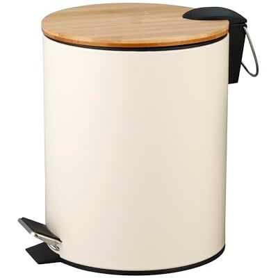 Amig 25369 Poubelle à pédale NATURLINE Ø168 x 230 mm Acier/Bambou Blanc Amig 25369 Poubelle à pédale NATURLINE Ø168 x 230 mm Acier/Bambou Blanc