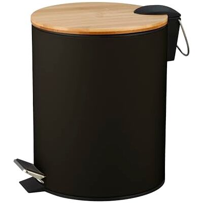 Amig 25370 Poubelle à pédale NATURLINE Ø168 x 230 mm Acier / Bambou Noir Amig 25370 Poubelle à pédale NATURLINE Ø168 x 230 mm Acier / Bambou Noir