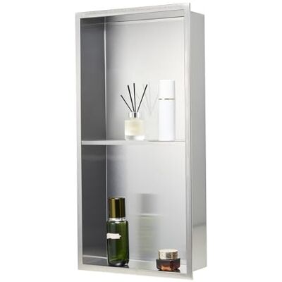 VEVOR Niche de douche, 33 x 63,5 x 10,2 cm, niche murale encastrée double couche, avec séparateur creux, organisateur de rangement moderne en acier inoxydable robuste, imperméable, pour salle de bain VEVOR Niche de douche, 33 x 63,5 x 10,2 cm, niche murale encastrée double couche, avec séparateur creux, organisateur de rangement moderne en acier inoxydable robuste, imperméable, pour salle de bain