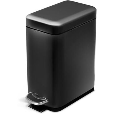 Zone Poubelle de salle de bain fine de 5 litres, corps en acier inoxydable avec couvercle et pédale, 5 litres, noir mat Zone Poubelle de salle de bain fine de 5 litres, corps en acier inoxydable avec couvercle et pédale, 5 litres, noir mat