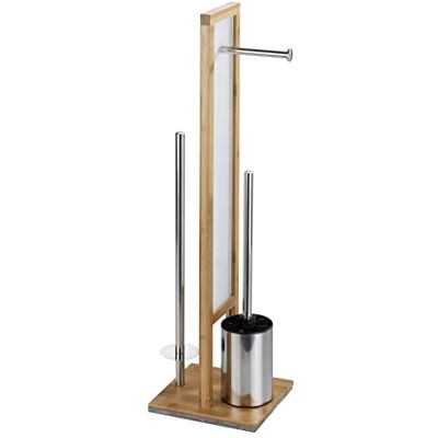 WENKO Rivalta Ensemble WC avec porte-papier toilette intégré et porte-brosse WC en bambou véritable Marron 23,5 x 70 x 18 cm WENKO Rivalta Ensemble WC avec porte-papier toilette intégré et porte-brosse WC en bambou véritable Marron 23,5 x 70 x 18 cm