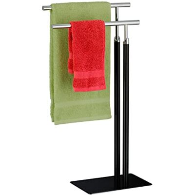 Relaxdays Porte-serviettes debout, 2 barres, H x l x P : 78 x 44 x 20 cm, porte-serviettes pour salle de bain, acier, noir/argenté Relaxdays Porte-serviettes debout, 2 barres, H x l x P : 78 x 44 x 20 cm, porte-serviettes pour salle de bain, acier, noir/argenté