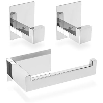 ECENCE Porte Papier Toilette et 2 Crochets adhésif chrome Sans Perçage Accessoires de salle de bain en Acier Inoxydable 304 ECENCE Porte Papier Toilette et 2 Crochets adhésif chrome Sans Perçage Accessoires de salle de bain en Acier Inoxydable 304
