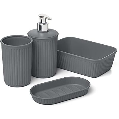 TATAY Ensemble 4 Pièces Salle de Bain Baobab en Plastique, sans BPA Ensemble Baobab 4 Pièces Bain Gobelet, Distributeur Porte-Savon, Organisateur A6 sans BPA, Gris Anthracite TATAY Ensemble 4 Pièces Salle de Bain Baobab en Plastique, sans BPA Ensemble Baobab 4 Pièces Bain Gobelet, Distributeur Porte-Savon, Organisateur A6 sans BPA, Gris Anthracite