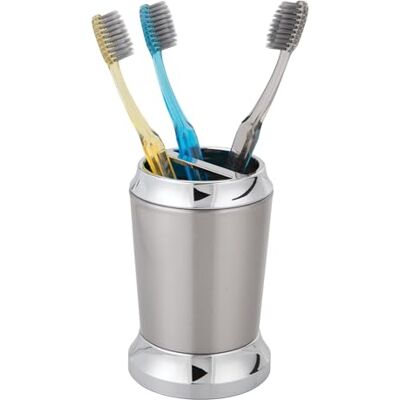 InterDesign iDesign Porte-brosse à dents en acier inoxydable, collection Preston 7,6 x 7,6 x 11,4 cm, finition brossée et chromée fendue InterDesign iDesign Porte-brosse à dents en acier inoxydable, collection Preston 7,6 x 7,6 x 11,4 cm, finition brossée et chromée fendue