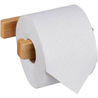 Relaxdays Porte-rouleau de papier toilette sans perçage en bambou, support de papier toilette autocollant, salle de bain, montage mural, naturel Relaxdays Porte-rouleau de papier toilette sans perçage en bambou, support de papier toilette autocollant, salle de bain, montage mural, naturel