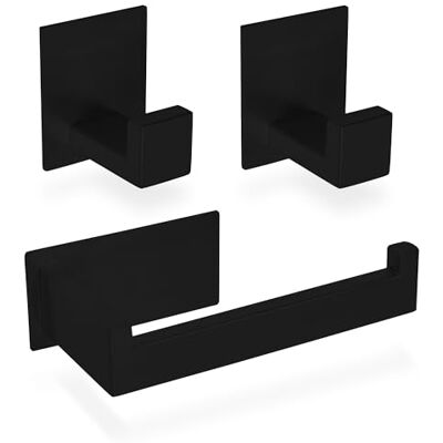 ECENCE Porte Papier Toilette et 2 Crochets adhésif Noir Sans Perçage Accessoires de salle de bain en Acier Inoxydable 304 ECENCE Porte Papier Toilette et 2 Crochets adhésif Noir Sans Perçage Accessoires de salle de bain en Acier Inoxydable 304