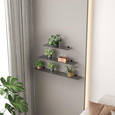 Euro Tische Étagère murale en verre gris, 80 cm, pour salle de bain, différentes tailles, en verre de sécurité ESG de 6 mm et supports en métal, montée Euro Tische Étagère murale en verre gris, 80 cm, pour salle de bain, différentes tailles, en verre de sécurité ESG de 6 mm et supports en métal, montée