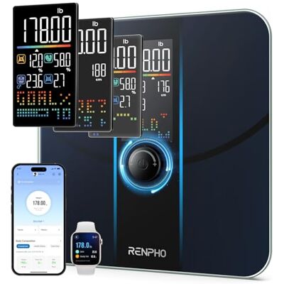 RENPHO Balance intelligente pour poids corporel, balance de graisse corporelle pour IMC, graisse corporelle, masse musculaire, balance de salle de bain haute précision avec grand écran VA, composition RENPHO Balance intelligente pour poids corporel, balance de graisse corporelle pour IMC, graisse corporelle, masse musculaire, balance de salle de bain haute précision avec grand écran VA, composition