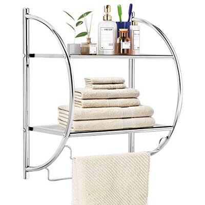 COSTWAY Etagère Murale de Salle de Bain,Meuble de Rangement en Métal Chromé INOX avec 2 Tablettes de Conception Creuse et 2 Porte-Serviettes pour Toilettes,WC, 26 x 45 x 55 cm (Argent) COSTWAY Etagère Murale de Salle de Bain,Meuble de Rangement en Métal Chromé INOX avec 2 Tablettes de Conception Creuse et 2 Porte-Serviettes pour Toilettes,WC, 26 x 45 x 55 cm (Argent)