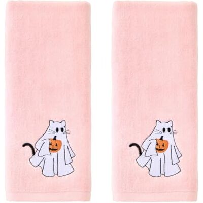 SKL Home Lot de 2 serviettes de bain Halloween fantôme chat pour salle de bain/cuisine/bar et cadeau SKL Home Lot de 2 serviettes de bain Halloween fantôme chat pour salle de bain/cuisine/bar et cadeau
