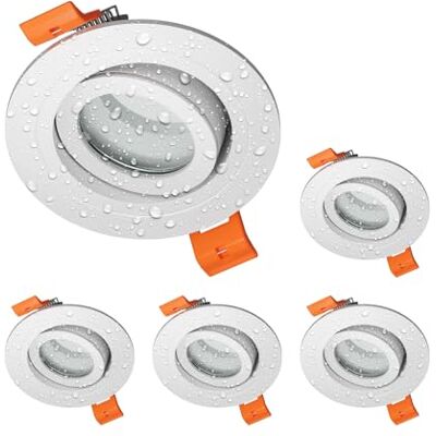 ledscom.de 5x cadres d'encastrement pour plafond de salle de bains ERID, pour pièces humides, salle de bains, IP44, ronds, orientables, blanc mat ledscom.de 5x cadres d'encastrement pour plafond de salle de bains ERID, pour pièces humides, salle de bains, IP44, ronds, orientables, blanc mat