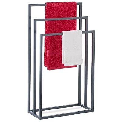 Relaxdays Porte-serviettes 3 barres en acier H x l x P : 83 x 46 x 21 cm Porte-serviettes autoportant pour salle de bain Anthracite Relaxdays Porte-serviettes 3 barres en acier H x l x P : 83 x 46 x 21 cm Porte-serviettes autoportant pour salle de bain Anthracite