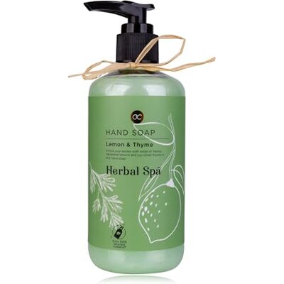 accentra Distributeur de savon Herbal Spa avec savon pour les mains Savon liquide dans un distributeur décoratif à pompe Bouteille en matériau recyclé 290 ml Parfum : citron et thyme - accentra Distributeur de savon Herbal Spa avec savon pour les mains Savon liquide dans un distributeur décoratif à pompe Bouteille en matériau recyclé 290 ml Parfum : citron et thyme -