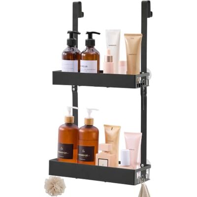 SONGMICS Étagère de Douche à Suspendre sans Perçage, en Acier, Antirouille Panier de Rangement, 31,5 x 15,5 x 56 cm, pour Paroi en Verre, Noir, Collection PARSON BCB205B101 SONGMICS Étagère de Douche à Suspendre sans Perçage, en Acier, Antirouille Panier de Rangement, 31,5 x 15,5 x 56 cm, pour Paroi en Verre, Noir, Collection PARSON BCB205B101