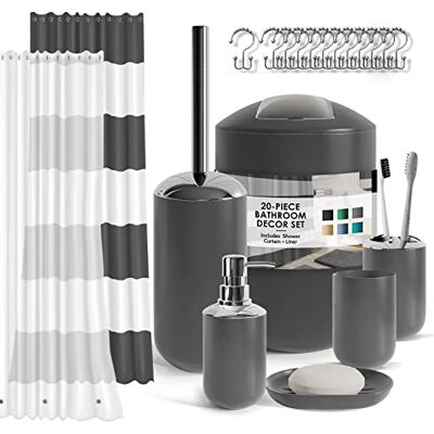 Clara Clark Ensemble d'accessoires de salle de bain – Ensemble d'accessoires de salle de bain noir, ensemble d'accessoires de salle de bain 20 pièces, ensemble de rideau de douche avec doublure Clara Clark Ensemble d'accessoires de salle de bain – Ensemble d'accessoires de salle de bain noir, ensemble d'accessoires de salle de bain 20 pièces, ensemble de rideau de douche avec doublure